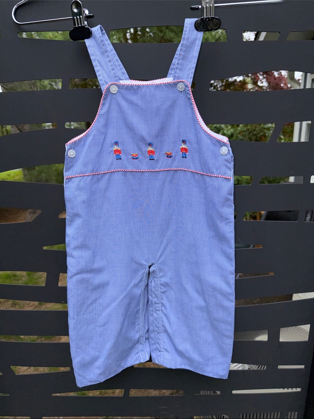 Anavini Kids Blue Hand Smocked Toy Soldier Overalls 24 M